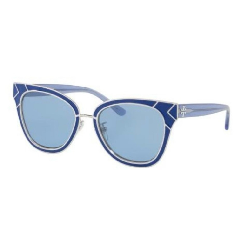Tory Burch Blue Cat-Eye Sunglasses with Geometric Detail